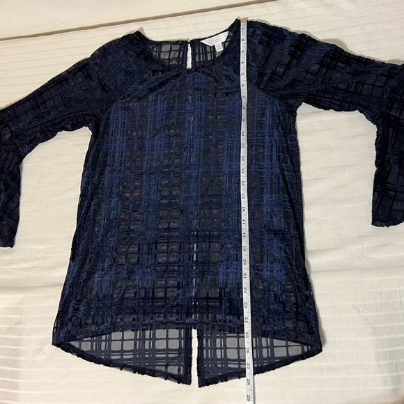 LC Lauren Conrad Women's Top Small 3/4 Bell Sleeves Semi-Sheer Velvet Blue - Picture 10 of 12